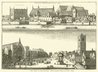 Two Views of Westminster, from Original Etchings by Hollar, 1647 by English School